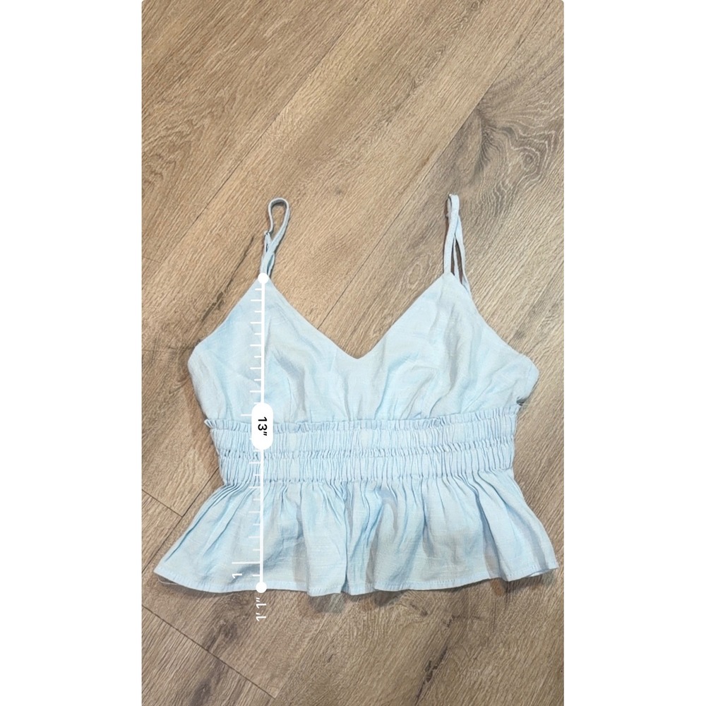 Pants Store Sky Blue Smocked Peplum Cami Top Ruffle Hem casual chic Size Small - Picture 5 of 7